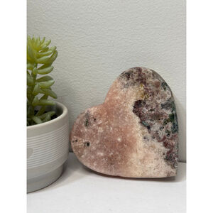 Pink Amethyst Crystal Heart with moss agate